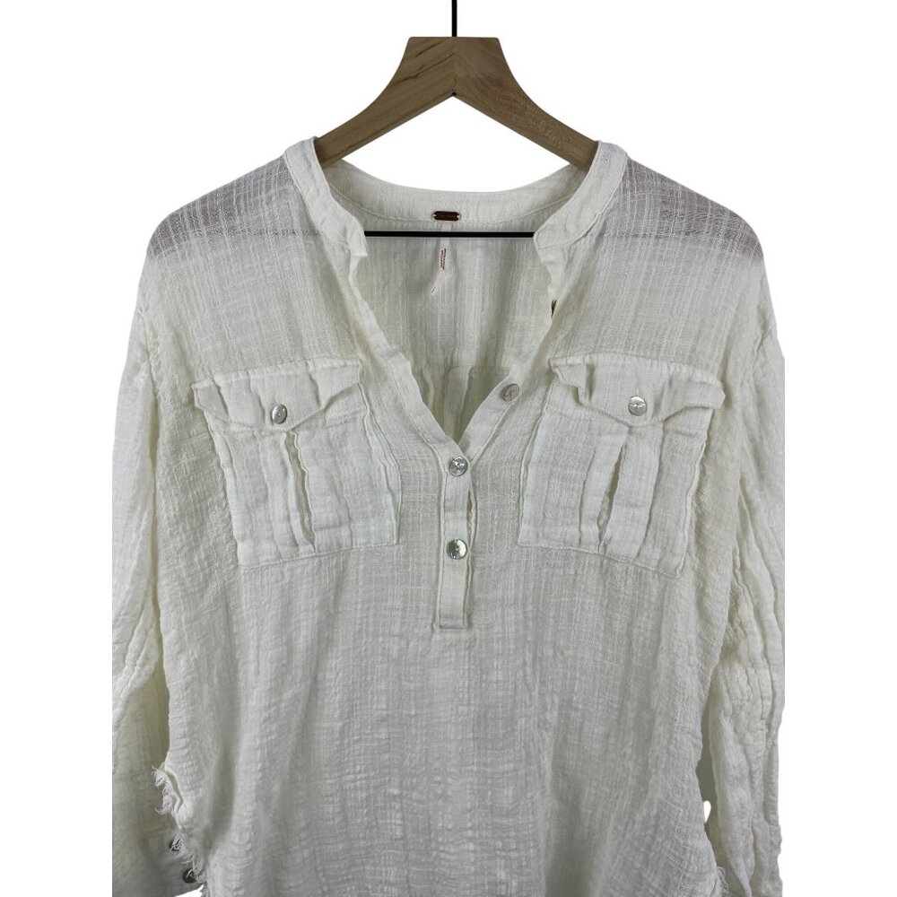 Free People Womens Small Talk To Me Gauzy Sheer White Boho Beach Lagenlook Tunic - Picture 3 of 9